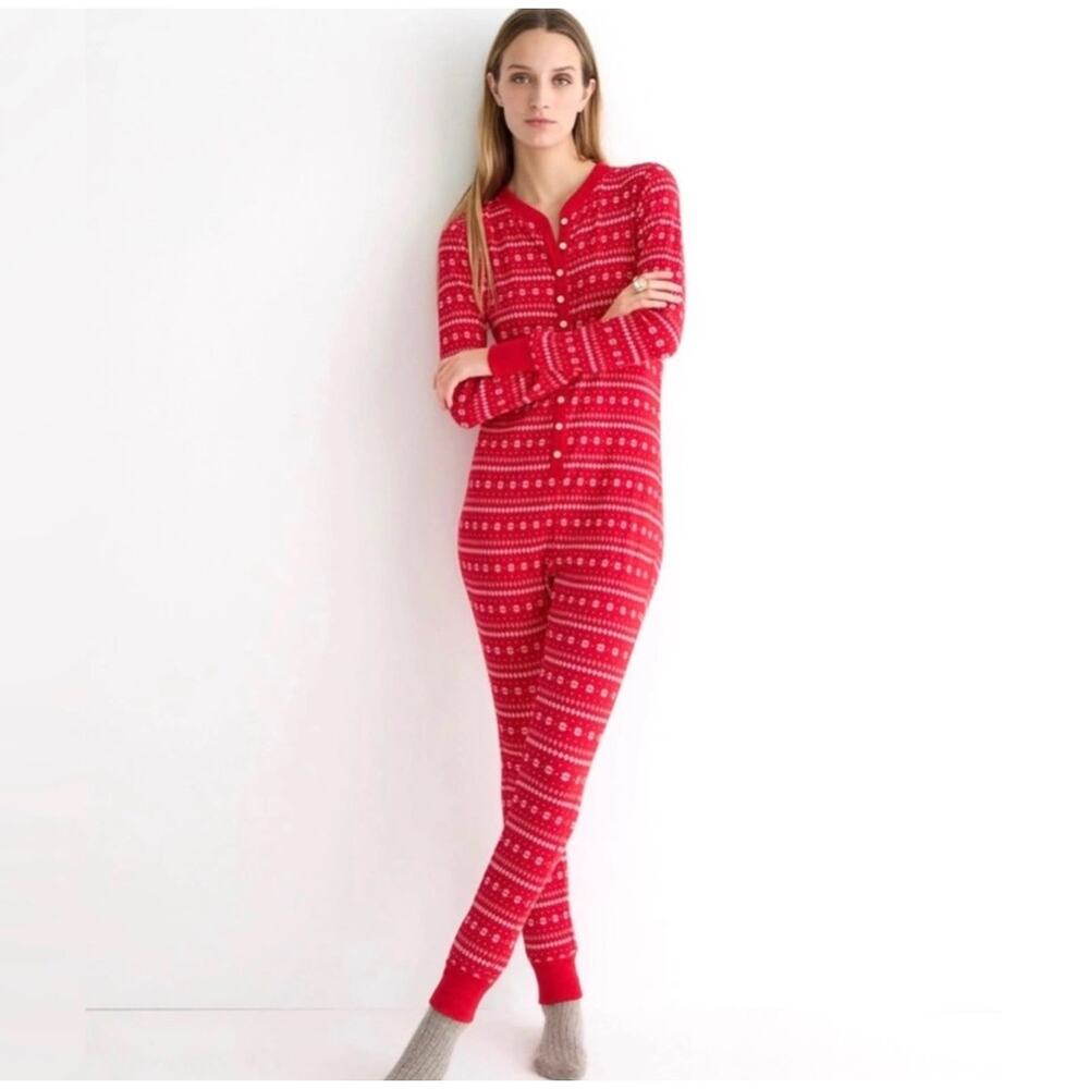 J.Crew Red & White Icelandic Fair Isle Print Onesie